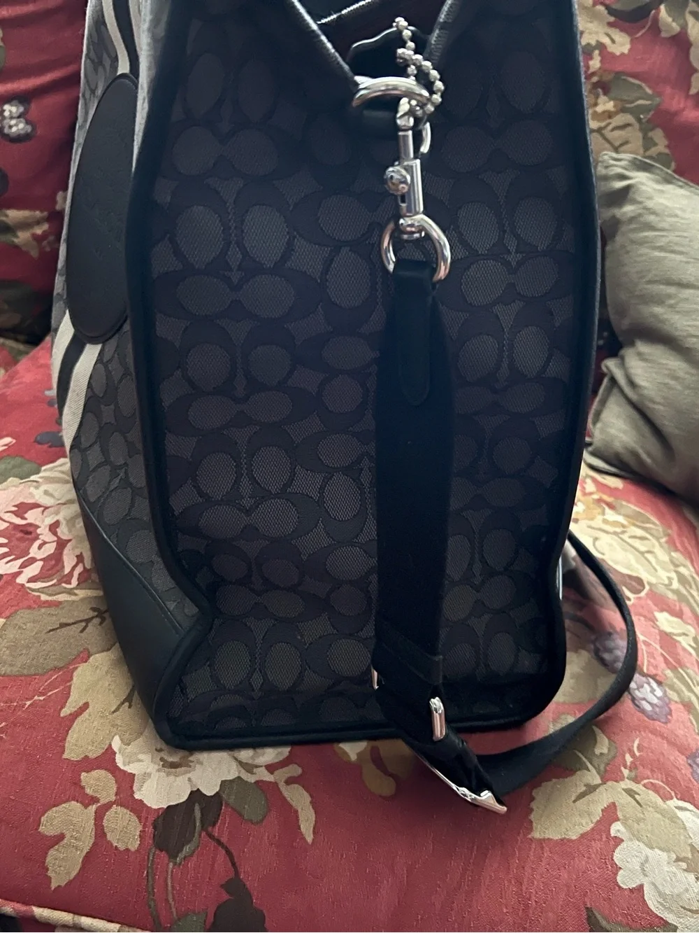Coach Signature Canvas Tote with Black and gray Stripe